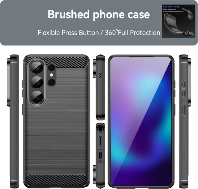 Samsung Galaxy S26 S25 S24 S23 Plus Ultra FE Schutzhülle aus Carbon Faser und weichem TPU Silikon in Schwarz - Bild 1