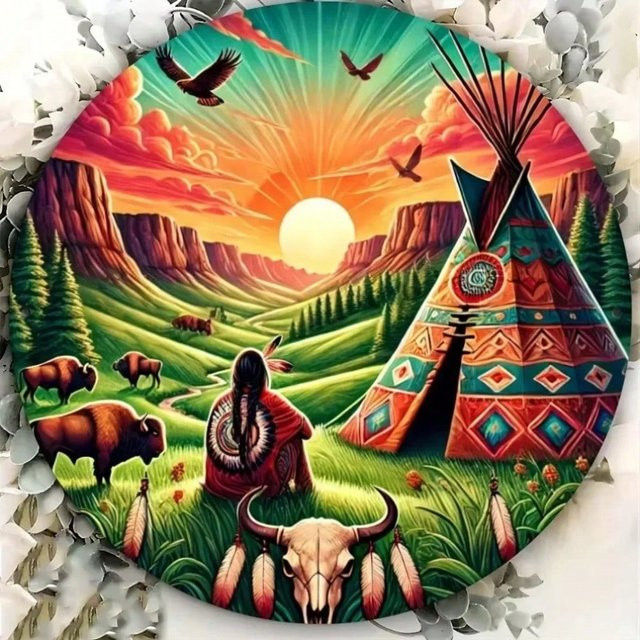 CIFBUY Wandkunst Tipi-Illustration im Western-Boho-Stil, geometrische Natur-Dekoration in Multicolour - Bild 1