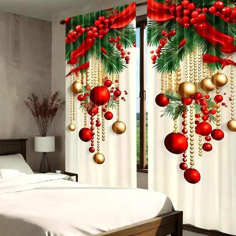 Weihnlich bedrucktes Vorhang-Set aus Polyester für Wohnzimmer und Schlafzimmer, 2 Stück, Breite: 100 cm, Höhe: 70 cm - Bild 2