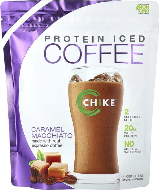 Chike Nutrition, Protein-Eiskaffee, Karamell-Macchiato, Getränkepulver, 462 g - Bild 1