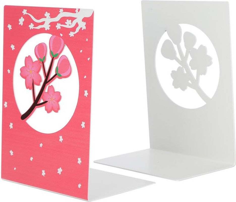 GoolRC Metall-Buchstützen Sakura in Rosa mit floralem Design, 2 Stück - Bild 1