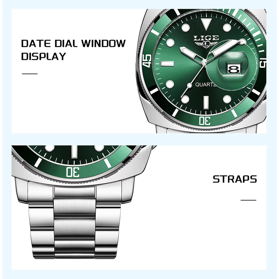 LIGE Armbanduhr, Quarzuhr, Herren, Grün, Wasserdicht - Bild 4