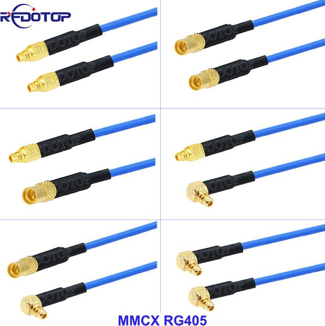 RFDOTOP RG405 MMCX Koaxialkabel Jumper mit MMCX Stecker und Buchse in Blau, Gerade und Rechtswinkel - Bild 1