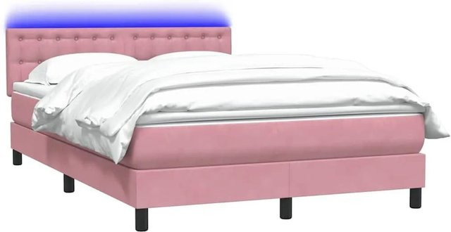 vidaXL Boxspringbett mit Matratze in Rosa, Samt, mit LED-Unterbettbeleuchtung und USB-Ladeport, B/T/H: 140 x 220 x 88 cm - Bild 1