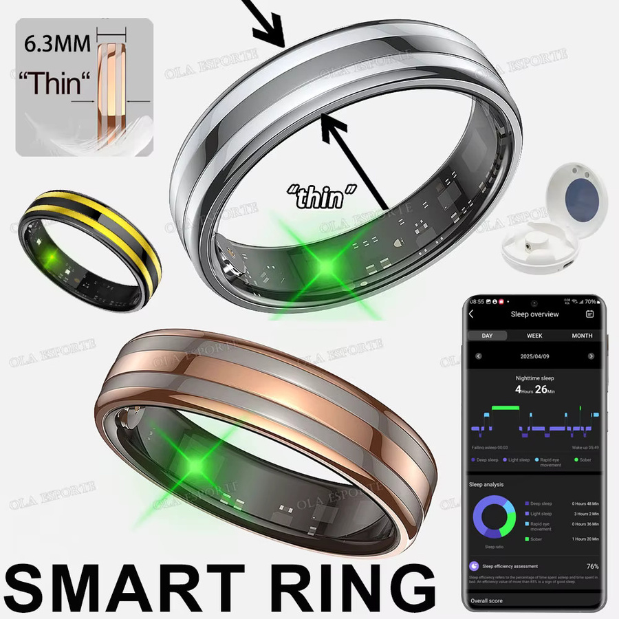 Ola Esporte Smart Ring mit Gestensteuerung und Gesundheitsmonitor für Herzfrequenz sowie Blutsauerstoff, wasserdicht, Unisex, Schwarz und Silber - Bild 1