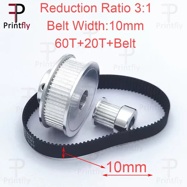 Printfly GT2 Zahnriemenscheibe für 3D-Drucker Zubehör mit 60 und 20 Zähnen für 5mm oder 8mm Riemenbreite mit Untersetzung 3:1 oder 1:3 - Bild 1