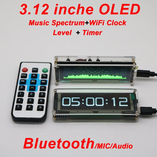 DYKBmetered WLAN-Uhr mit OLED Musik-Spektrum und Bluetooth, Digitaler Timer mit VU-Meter und Fernbedienung, Farbe: Grün - Bild 1