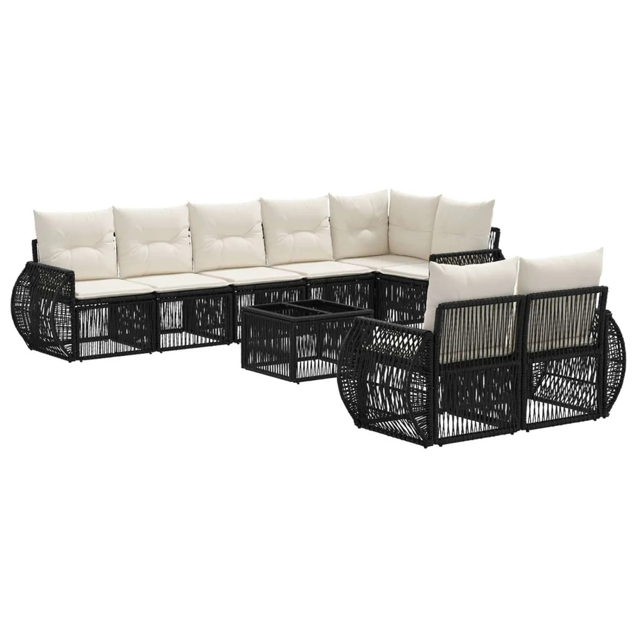 vidaXL 9-tlg. Gartensofa-Set aus Poly-Rattan in Schwarz und Cremeweiß mit Polsterung und Tisch - Bild 2