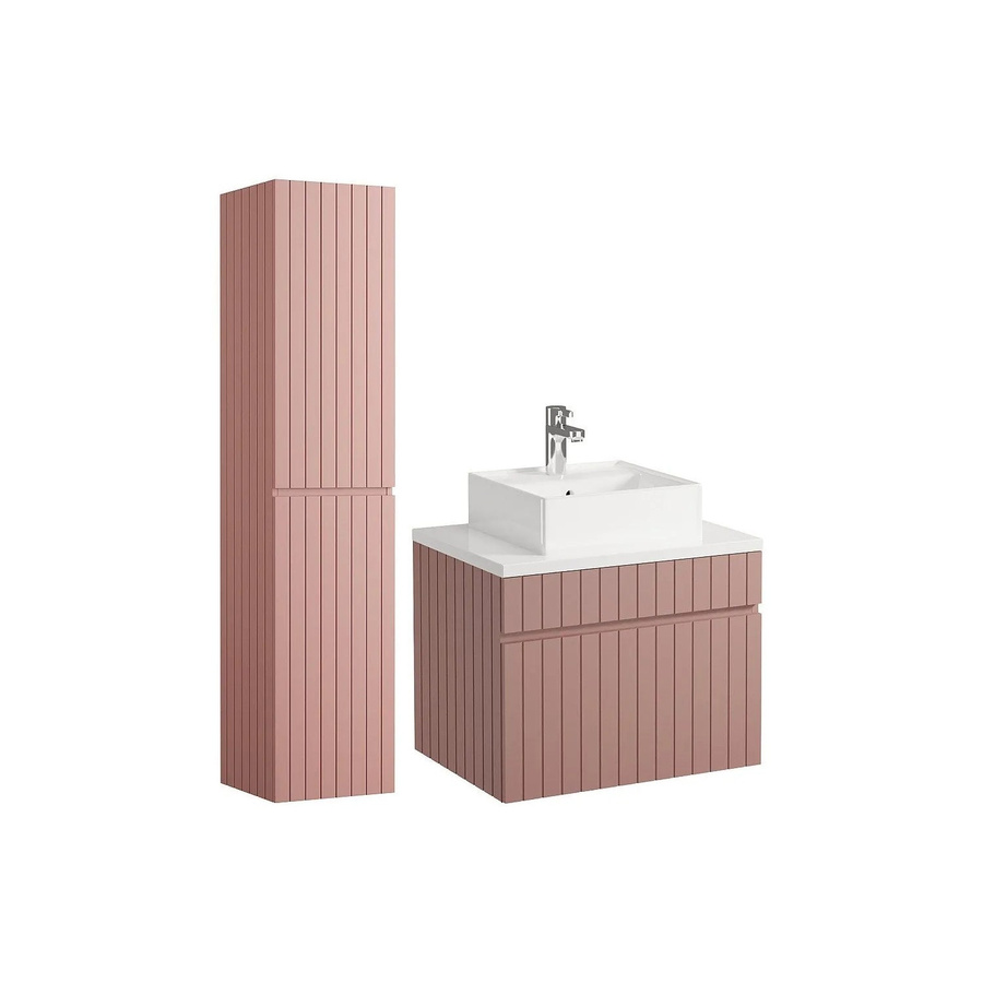 Vente-unique Badmöbel-Set Satara in Puderrosa mit Aufsatzwaschbecken und Hochschrank, Breite: 60 cm, Tiefe: 46 cm, Höhe: 46 cm - Bild 2