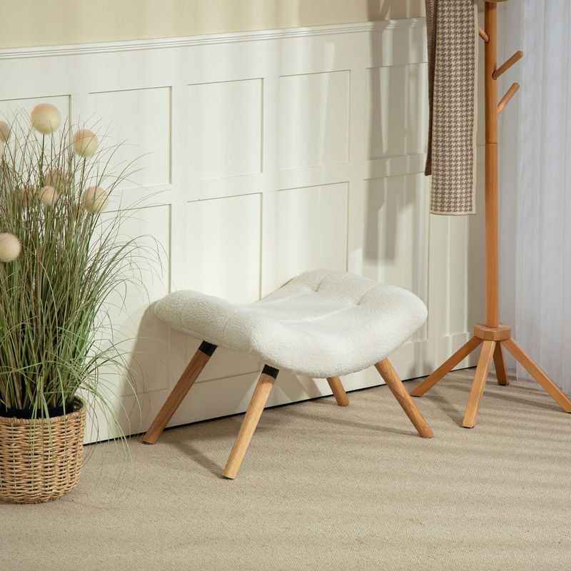 HOMCOM Sitzhocker und Fußhocker aus Berberfleece-Stoff in Cremeweiß, B/T/H: 60,5 x 45 x 38 cm - Bild 2