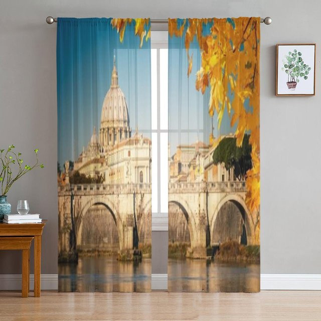 Transparenter Tüll-Vorhang Super Six in Orange mit Grafikdesign, B/H: 135 x 114 cm - Bild 1