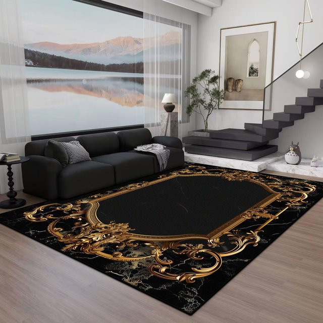 Karpetti Teppich in Schwarzgoldener Marmor-Optik, waschbar und rutschfest, B/T: 160 x 200 cm - Bild 1