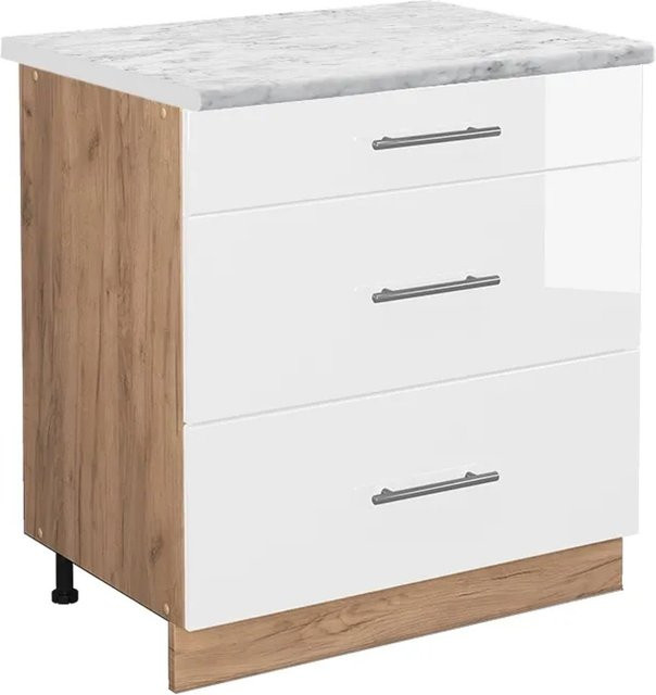 Vicco Küchenunterschrank Fame-Line Weiß Hochglanz mit 3 Schubladen und Soft-Close-Funktion, Breite: 80 cm - Bild 1