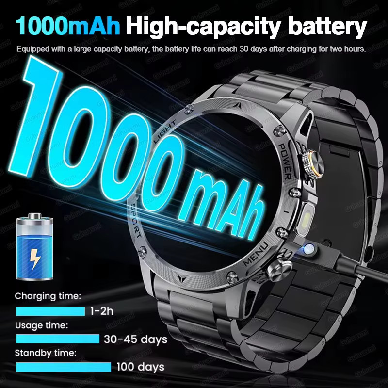 TAVYU Militärische Smartwatch für Herren in Schwarz mit 1,7 Zoll AMOLED-Bildschirm, GPS, NFC, Anruffunktion und 1000 mAh Akku, 5ATM wasserdicht - Bild 2