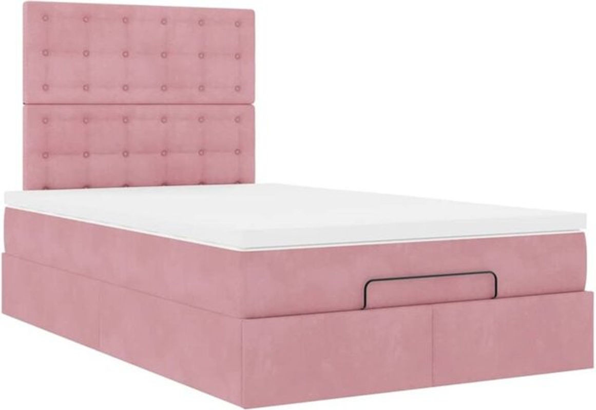 VIDAXL Ottoman Polsterbett mit Matratze und LED in Rosa und Weiß aus Samt, B/T/H: 120 x 200 x 128 cm - Bild 1