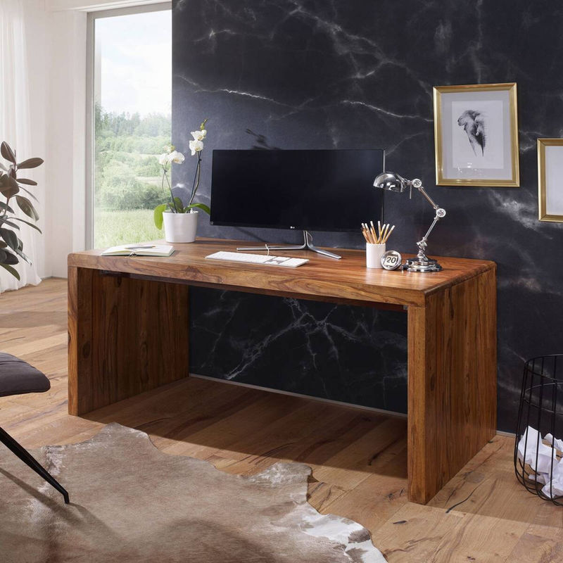 Wohnling Schreibtisch BOHA aus Sheesham Holz in Braun und Beige, B/H/T: 140 x 76 x 80 cm - Bild 3