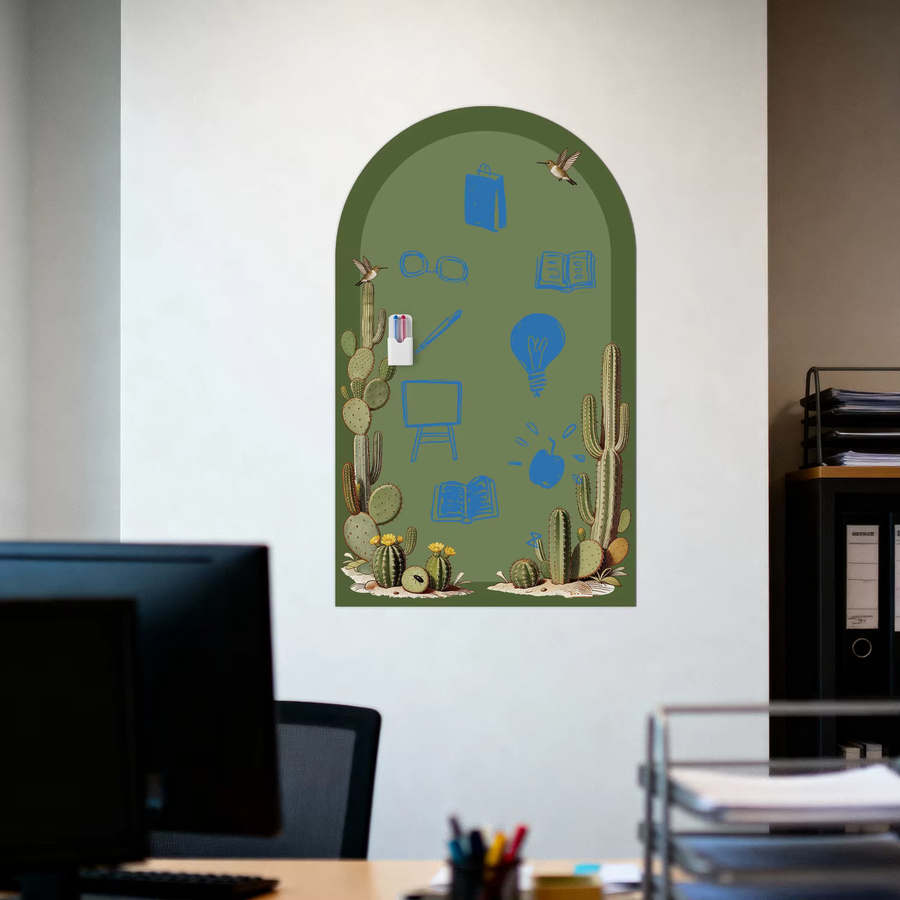 Magnetischer Whiteboard-Aufkleber in Kaktus-Bogen-Optik von Meiji, Farbe Grün, Selbstklebende Trocken abwischbare Tafel für Zuhause und Büro - Bild 2