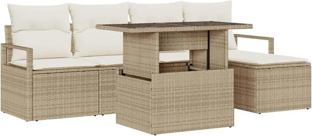 vidaXL Garten-Sofa-Set 6-teilig in L-Form mit Kissen, Beige und Creme, modern mit Metallgestell und wetterfesten Polstern für Garten und Terrasse - Bild 1