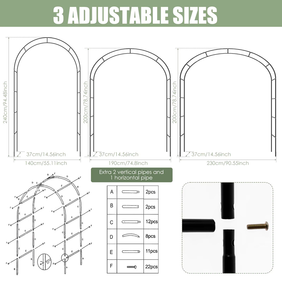 Metall Gartenbogen Weiß als Rankhilfe und Spalier für Hochzeiten und Dekoration, Höhe: 240 cm - Bild 4