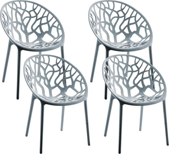 CLP Gartenstühle Hope 4er Set aus Kunststoff, stapelbare Outdoor-Gartensessel mit Lehnen, wetterfest und UV-beständig, Farbe: Grau - Bild 1