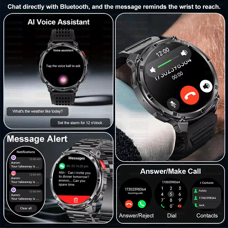 GUHUAVMI T-Rex3 Ultra GPS Smartwatch für Männer mit Bluetooth Anruffunktion, Wasserdichtigkeit und Kompass in Schwarz und Silber - Bild 4