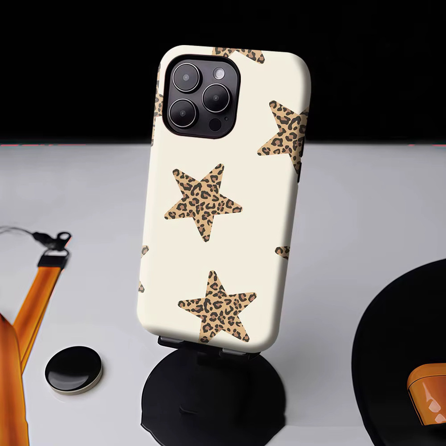 Aurbe Matte 2-in-1 MagSafe Hülle mit Leoparden-Stern-Design für iPhone 17 16 15 14 Plus Pro Max, Stoßfeste Hartschale, Beige - Bild 4