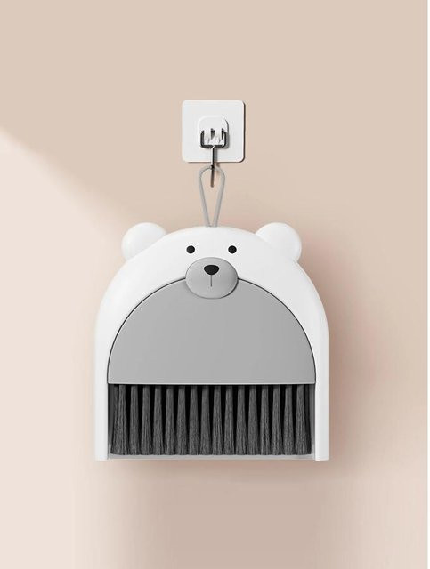 NATAWA Mini Besen und Kehrschaufel Set mit Teddybär Motiv, faltbar, grau, B/H/T: 18,0 x 23,5 x 18,0 cm - Bild 1