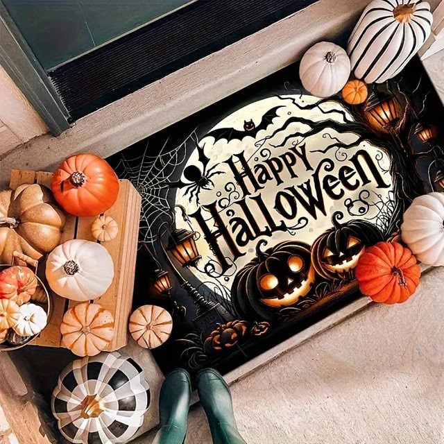 Vikama Halloween Teppich mit Horror Kürbis und Geist, wetterfeste Fußmatte für Outdoor und Innenbereich, B/T: 60 x 40 cm, Mehrfarbig - Bild 1