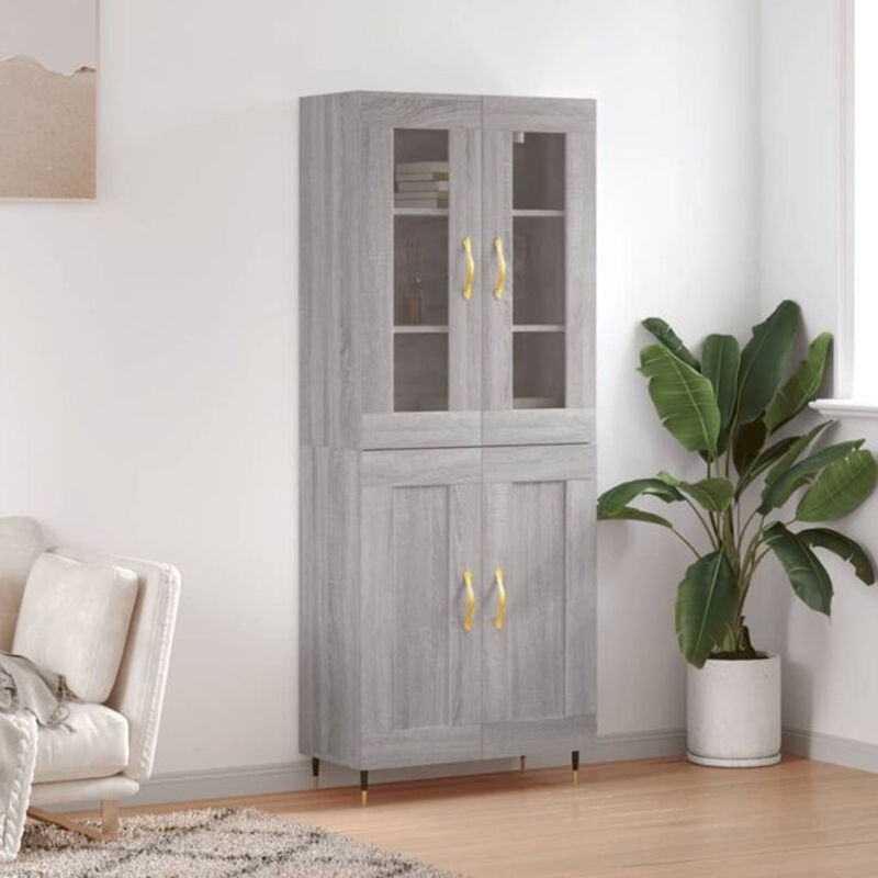 Vidaxl Highboard Modern in Grau aus Holzwerkstoff mit Glas und Metall, B/T/H: 69,5 x 34 x 180 cm - Bild 1