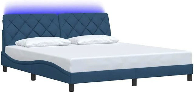 vidaXL Bettgestell mit LED-Unterbettbeleuchtung und USB-Ladeport in Blau, Stoff, B/T/H: 180 x 200 x 185 cm - Bild 1
