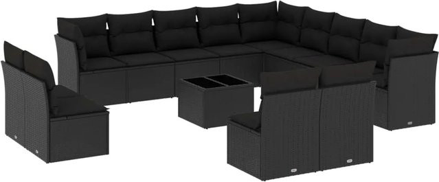 vidaXL 14-tlg Garten-Sofagarnitur aus Poly-Rattan mit Kissen in Schwarz - Bild 1