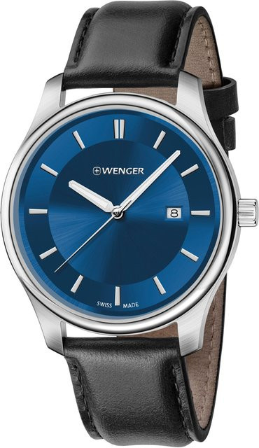 Wenger Armbanduhr, Quarz, Edelstahl, Leder, Blau, 34 mm, Damen - Bild 1