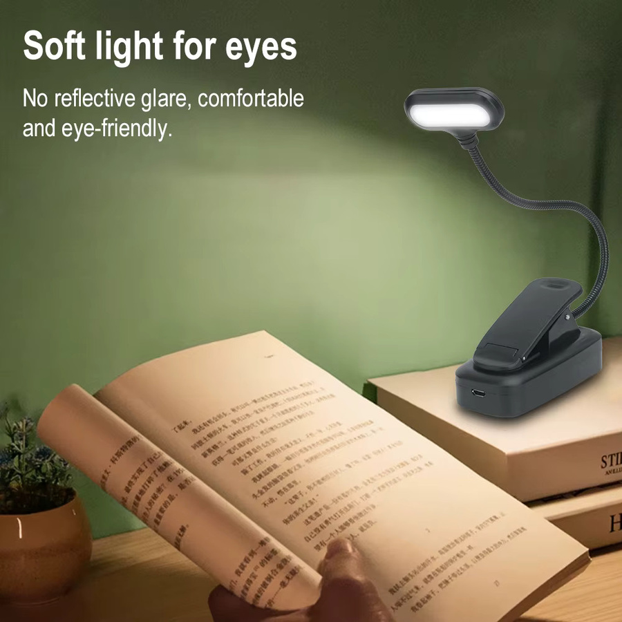 BORUIT Wiederaufladbares LED Buchlicht mit 6 LEDs und Magnetbefestigung in Schwarz und Weiß - Bild 3