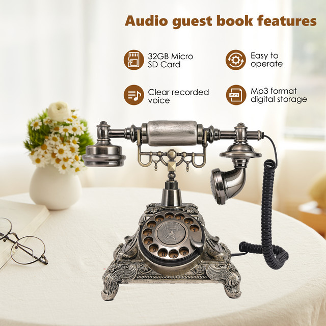 Huamch Antikes Audio-Gästebuch Vintage Sprachnachrichten-System in Weiß und Silber - Bild 1