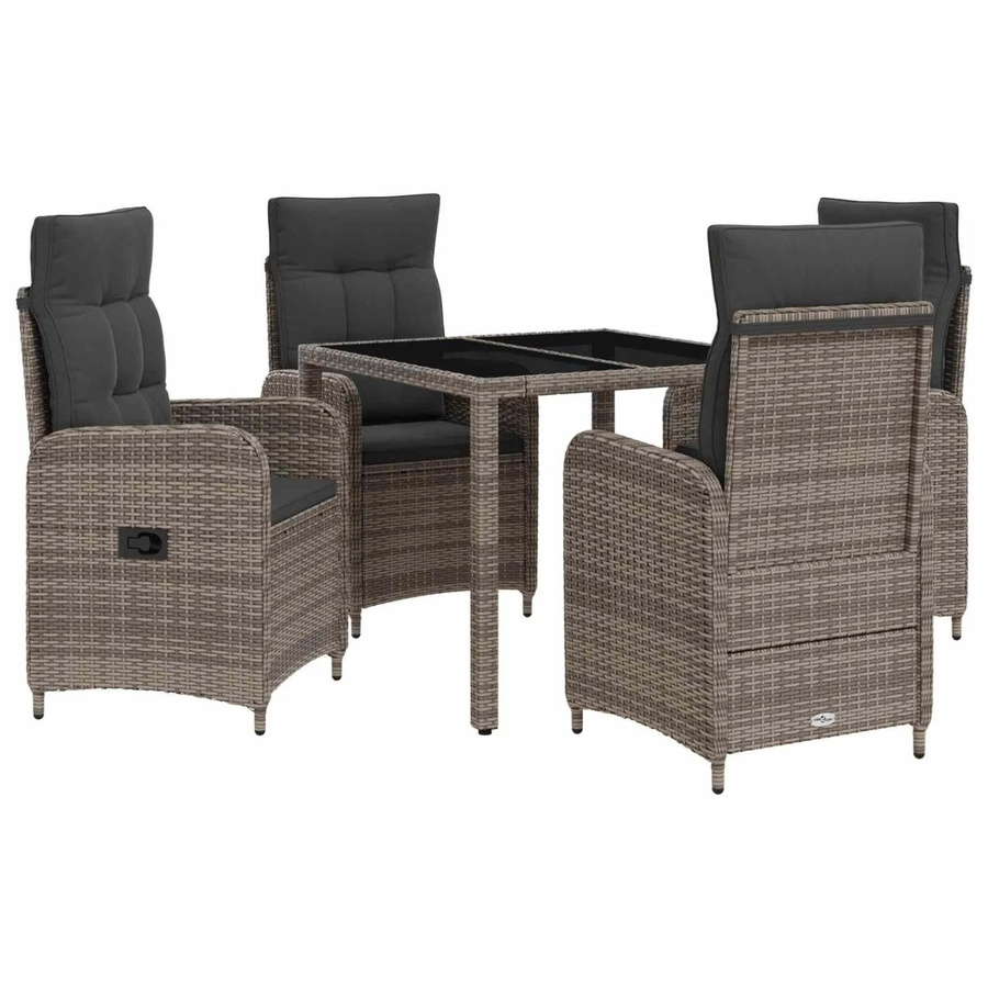 vidaXL Outdoortisch-Set aus Polyrattan mit Glasplatte in Grau, 5-teiliges Gartenmöbel-Set, B/T/H: 90 x 90 x 75 cm - Bild 2