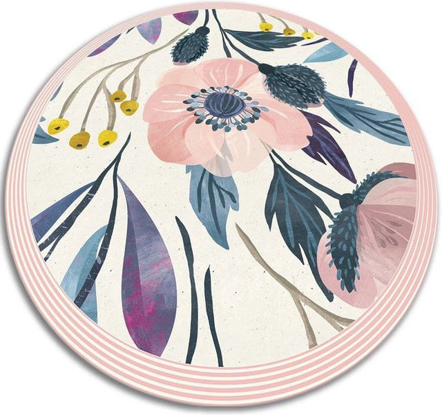 Tulup Teppich Blumen Vloerkleed aus Vinyl in Blau und Multicolour, Durchmesser: 110 cm - Bild 1