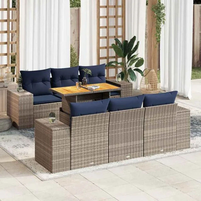 7-teilige moderne Garten-Sofagarnitur aus Poly-Rattan mit Kissen in Grau von vidaxl - Bild 1