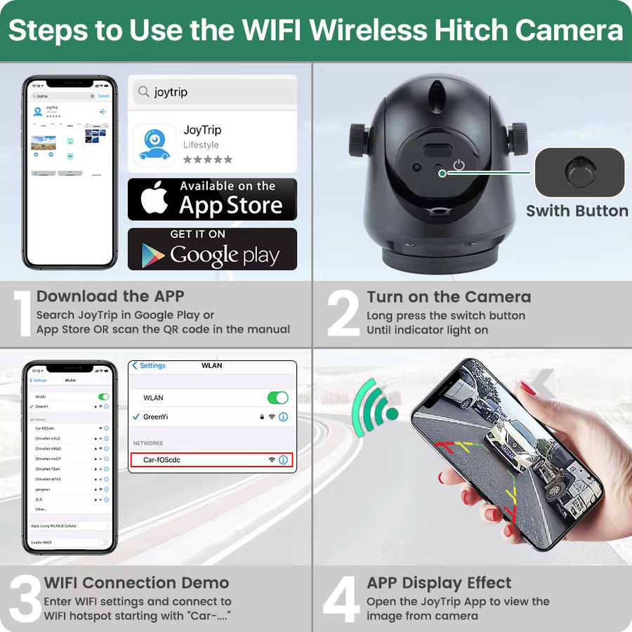 Greenyi Drahtlose Rückfahrkamera mit WiFi und Nachtsicht, Magnetische Anhänger-Kupplung, Wiederaufladbar, Schwarz - Bild 6