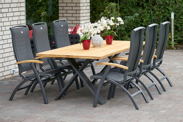 Hartman Xanadu Da Vinci Garten-Essgruppe aus Aluminium und Teakholz in Anthrazit mit 6 Klappstühlen - Bild 1