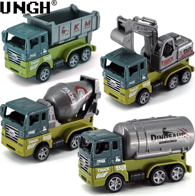 UNGH Mini Inertial Pull Back Engineering Dinosaurier Auto, 4-teiliges Set, Kunststoff - Bild 1