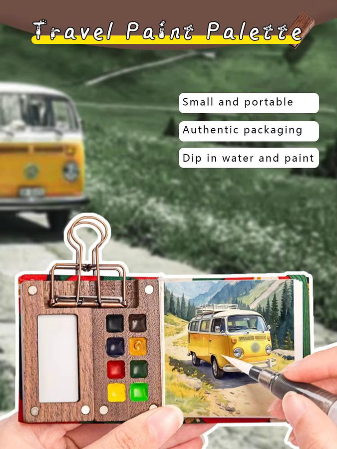 Tragbares Mini-Aquarellfarben-Set mit Holzpalette in Mehrfarbig für Künstler, Anfänger und Kinder - Bild 7