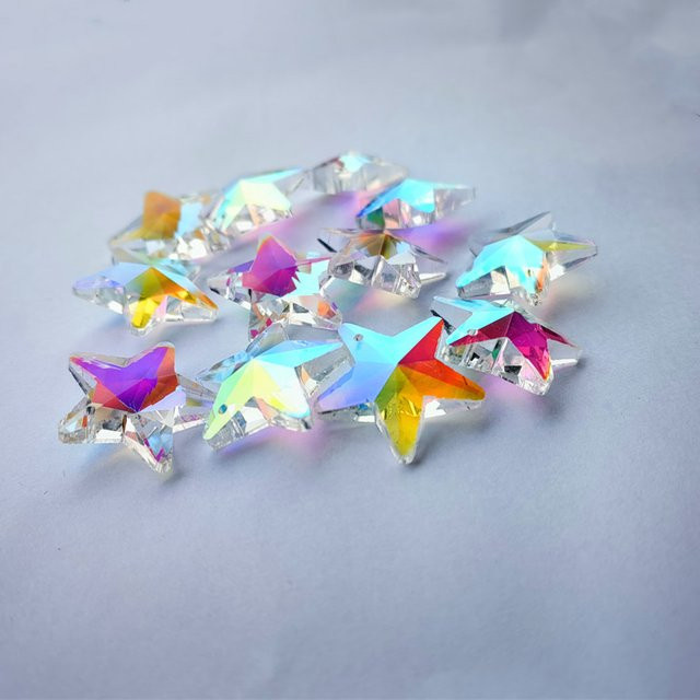 10 Stück K9 Kristall Stern Anhänger in AB Farbe, bunte geometrische Glasanhänger für Schmuck und Dekoration, Durchmesser: 26 mm - Bild 1