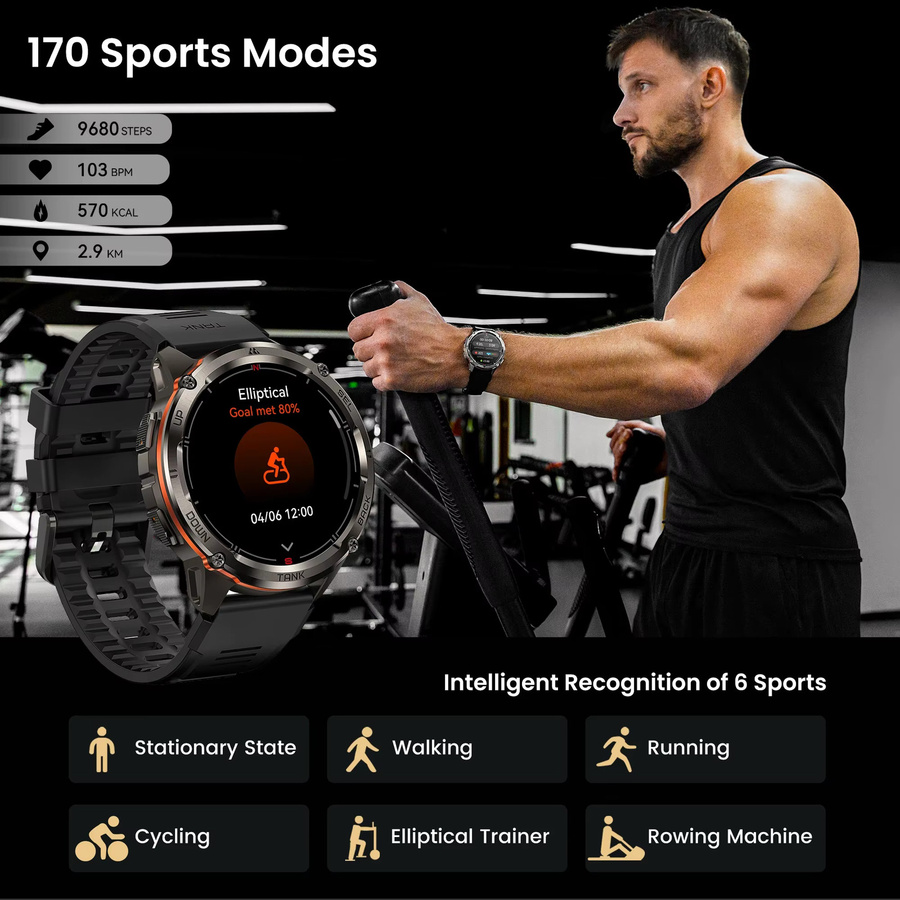 KOSPET TANK T3 Ultra Smartwatch für Männer mit GPS, Edelstahlgehäuse, 50 m wasserdicht und IP69K-Schutz, kompatibel mit Android und iOS - Bild 6