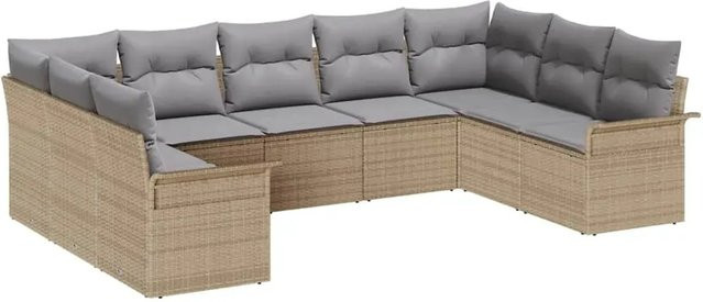 vidaXL Garten-Sofa-Set aus Poly-Rattan in Beige mit 9 Teilen, L-Form mit Kissen und integriertem Stauraum - Bild 1