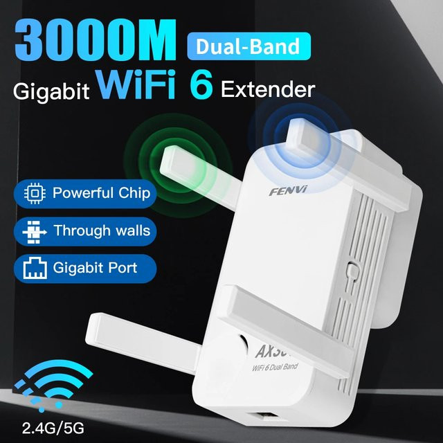 Kebidumei WIFI6 AX3000 Gigabit Wireless Repeater Router Dual Band 2,4/5 GHz Signal Booster mit 4 High-Gain Antennen in Weiß - Bild 1