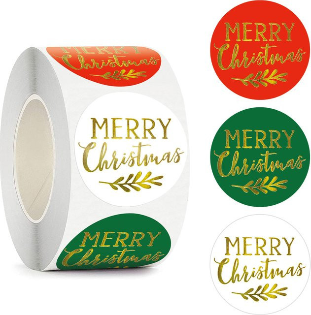 500 Stück TYFYO Goldfolie Frohe Weihnachten Aufkleber, selbstklebende runde Winterurlaubsdekoration für Geschenke, Durchmesser: 3,81 cm - Bild 1
