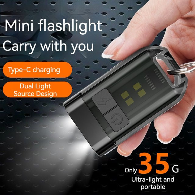 ESMARTER LED EDC Schlüsselanhänger Taschenlampe in Schwarz, wiederaufladbar und tragbar für Outdoor und Camping - Bild 1