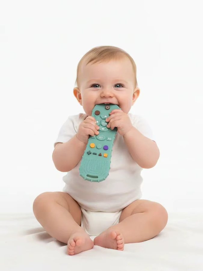 Montessori Baby Silikon-Beißring, Fernbedienungsform, Blau, 1-teiliges Set - Bild 5