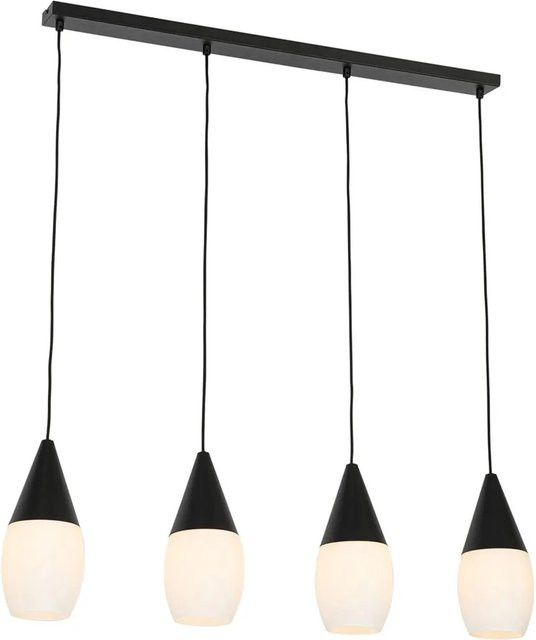 QAZQA Moderne Hängelampe Schwarz mit 4-flammigem Opalglas und E27 Fassung - Bild 1