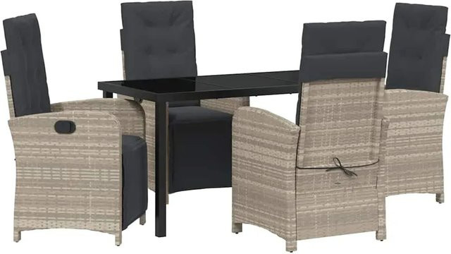 vidaXL Garten Essgruppe 5-teilig aus Poly-Rattan und Glas in Hellgrau - Bild 1